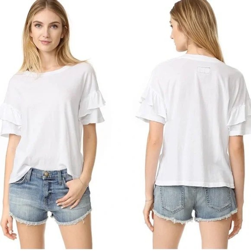 Current Elliott Women's White Ruffle Roadie Tee Shirt Size 3‎